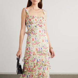 Saloni Chandra Dress Floral Silk Dress in Fawn Poppies